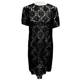 Chloé Vestido corto de manga corta de encaje y twill negro Chloe