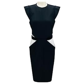 Vestido midi de crepé con mangas cortas negro / blanco Givenchy