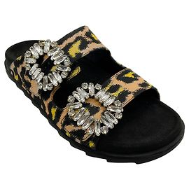 Sandali con doppia fibbia in strass Roger Vivier stampa animale nera / marrone