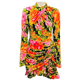 Autre Marque Vestido Mini de Terciopelo Floral Multi Fruncido Naranja de Richard Quinn