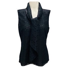 Top in pizzo nero senza maniche Oscar de la Renta