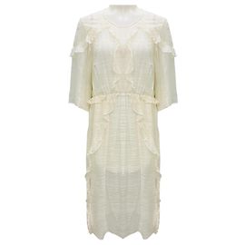 Vestido midi de jacquard con volantes Eolla de espalda abierta Iro marfil