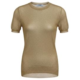 Maglione in maglia trasparente tessuto a maniche corte in metallo dorato Prada