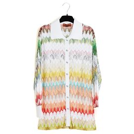 Missoni 2019 Top Chemise Viskose FR38 Zigzag Intarsia Strickbluse UK10 US8