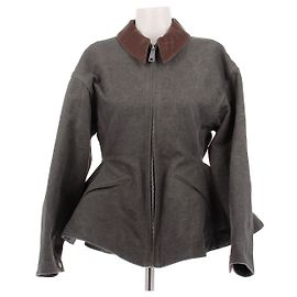 Alexander Mcqueen Graue taillierte "Peplum"-Jacke mit braunem Kragen