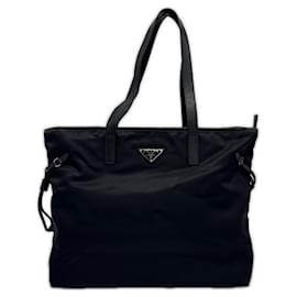 Borsa tote in pelle con placca logo Prada Tessuto