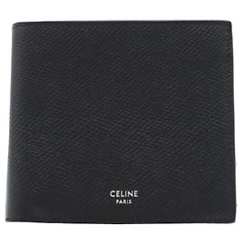 Céline Billetera bifold de piel de ternera granulada Celine en cuero negro