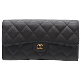 Chanel Klassische Lange Klappbörse aus Kaviar-Leder