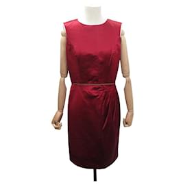 VESTIDO SIN MANGAS CHANEL BOTÓN GRIPOIX P37348 M 40 SEDA ROJA 5900E