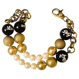 Bracciale catena doppia DOLCE & GABBANA con perle bianche, oro, nere