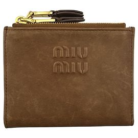 Miu Miu Embossed Logo Brown Bifold Wallet