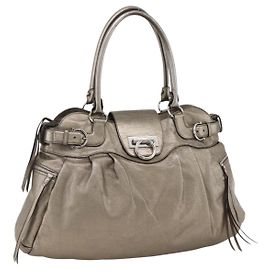 Borsa a mano Gancini in pelle bianca e argento di Salvatore Ferragamo Auth LNZ426