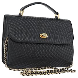 BALLY Borsa a Spalla Trapuntata in Pelle 2 in 1 Nera Oro Auth BA11038