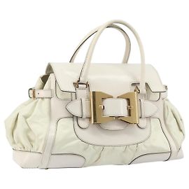 Borsa a mano in pelle bianca e oro GUCCI 189883 Auth ka2690