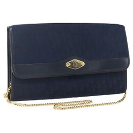 Bolsa de ombro em canvas Trotter Christian Dior azul marinho dourado Auth fm5213