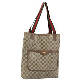 Borsa tote Gucci GG Supreme Web Sherry Line in PVC beige e oro 39 02 003 Auth BA10068