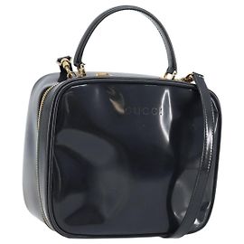 Borsa a mano Vanity Bamboo GUCCI in vernice 2way blu navy oro 000 3270 0323 Auth BA10568