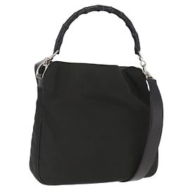Borsa a mano in nylon Gucci Bamboo 2way Nera Argento 001 1638 3754 Auth ep13341
