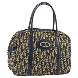 Christian Dior Trotter Canvas Handtasche Navy Gold Auth LNZ006