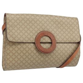 Céline Borsa con logo circolare in tela Macadam CELINE in pelle PVC beige e oro Auth ki6527