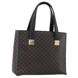 Céline Borsa a mano in tela Macadam CELINE in pelle PVC nera e oro Auth LNZ528