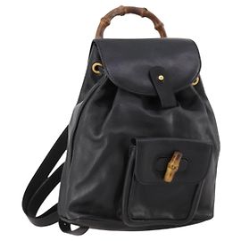 Zaino in Pelle Gucci Bamboo Nero Oro 003 1705 0030 Auth ep13234