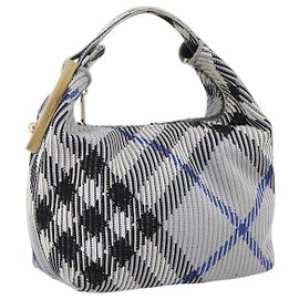 Bolsa de mão em lona Nova Check Burberry azul claro dourado Auth LNZ422SAM