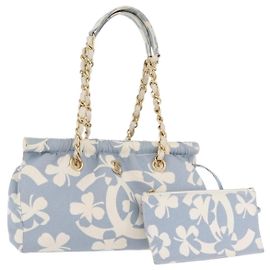 CHANEL Borsa a Spalla con Catena Tela Azzurro Chiaro oro CC Auth 173315SAV