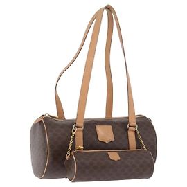 Céline Borsa a mano in tela Macadam CELINE in pelle PVC marrone oro Auth 171455V