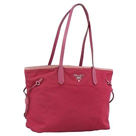 Borsa Tote Prada in nylon rosa argento Auth ARZ253