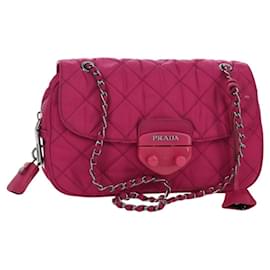 PRADA Borsa a Spalla con Catena Nylon Rosa Argento Auth 165354V