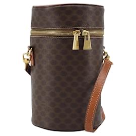Bolsa de Ombro em Lona Macadam CELINE em Couro PVC Marrom Dourado Auth LNZ142A - Céline