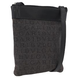 Bulgari Borsa a Spalla BVLGARI Logo Mania Canvas Nero Argento Auth 173542