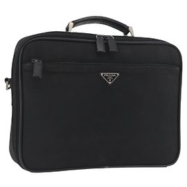 PRADA Hand Bag Nylon Black Silver Auth bs33447