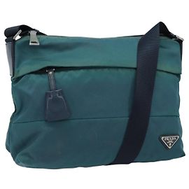 Borsa a Spalla PRADA in Nylon Blu Argento Auth ki6494