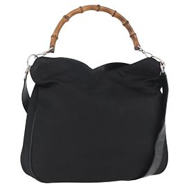 Borsa a mano in nylon Gucci Bamboo 2 vie nera argento 001 1998 1577 Auth ep13375