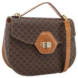 Céline CELINE Macadam Canvas Handtasche aus PVC-Leder 2-Wege Braun Gold Auth ARZ225