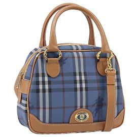Borsa Burberrys Nova Check in pelle PVC 2 in 1 blu oro Auth 172484