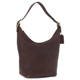 Coach Borsa a Spalla in Pelle Marrone Oro Auth 172666