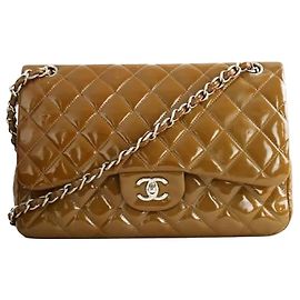 Chanel Borsa a Spalla Classica/Timeless in Pelle Verniciata Cammello