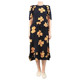 Simone Rocha Schwarzes Seidenkleid mit Blumenmuster - Größe UK 14