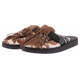 Autre Marque Mule marroni con frange