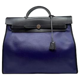 Bolso Erbag Celie Berlin de tela recubierta azul ecru negro - Hermès