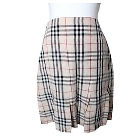 Burberry Falda de cuadros beige con abertura