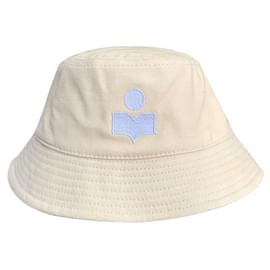 Isabel Marant Cappello bucket logo HALEY Ecru Blu chiaro stampato: ECLU
