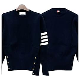 Diagonales Armband aus Crepe Milano Strick aus Baumwolle Marineblau - Thom Browne