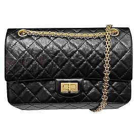 Chanel Vintage Gold Medium Flap Schultertasche Schwarz (VG BK)