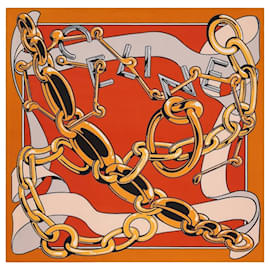 Foulard quadrato in twill di seta arancione e oro - Céline
