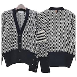 Zweifarbiger Kabelstrick-Cardigan mit diagonaler Träger Douni - Thom Browne