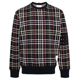 Baumwoll-Sweatshirt mit Rundhalsausschnitt im Streifenjacquard - Thom Browne